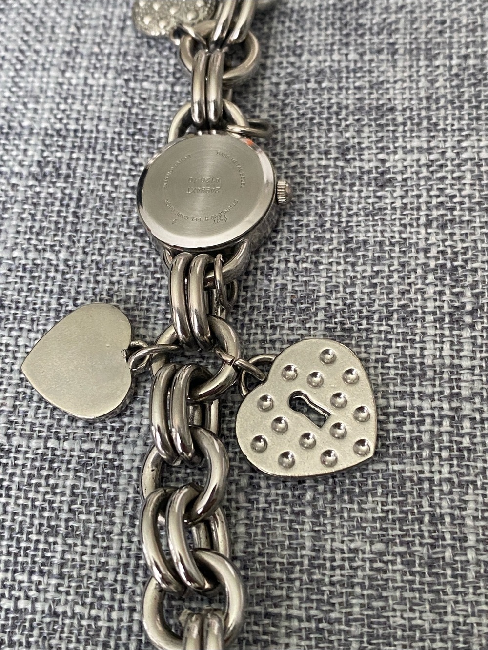 Anne Klein Silver-Tone Charm Bracelet Watch with Pink Heart - Picture 8 of 9